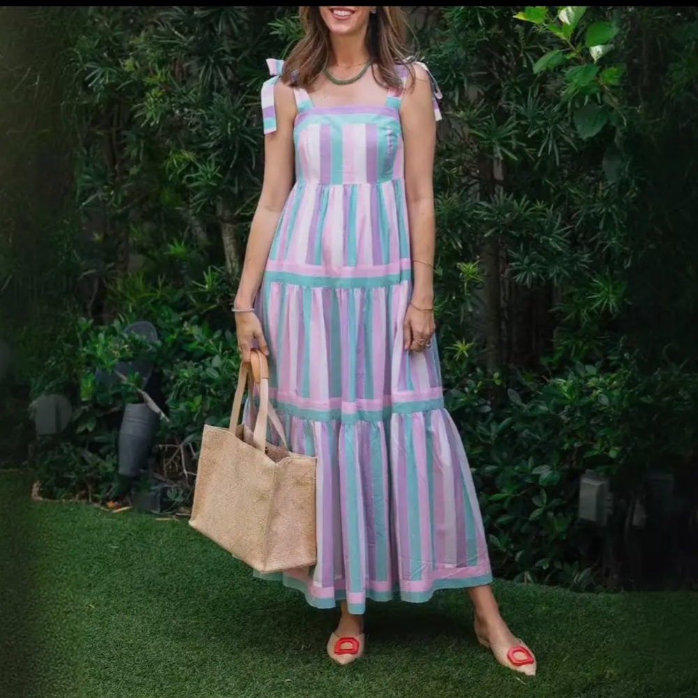 Resort Inspired Striped Multicolor Maxi Dress